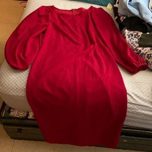 Red long puff sleeve dress